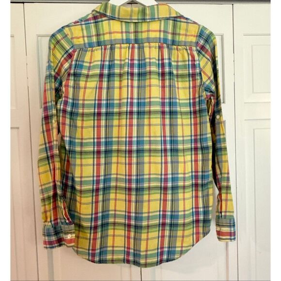 Ralph Lauren yellow plaid ruffle neck button down girls 16 - Picture 7 of 8